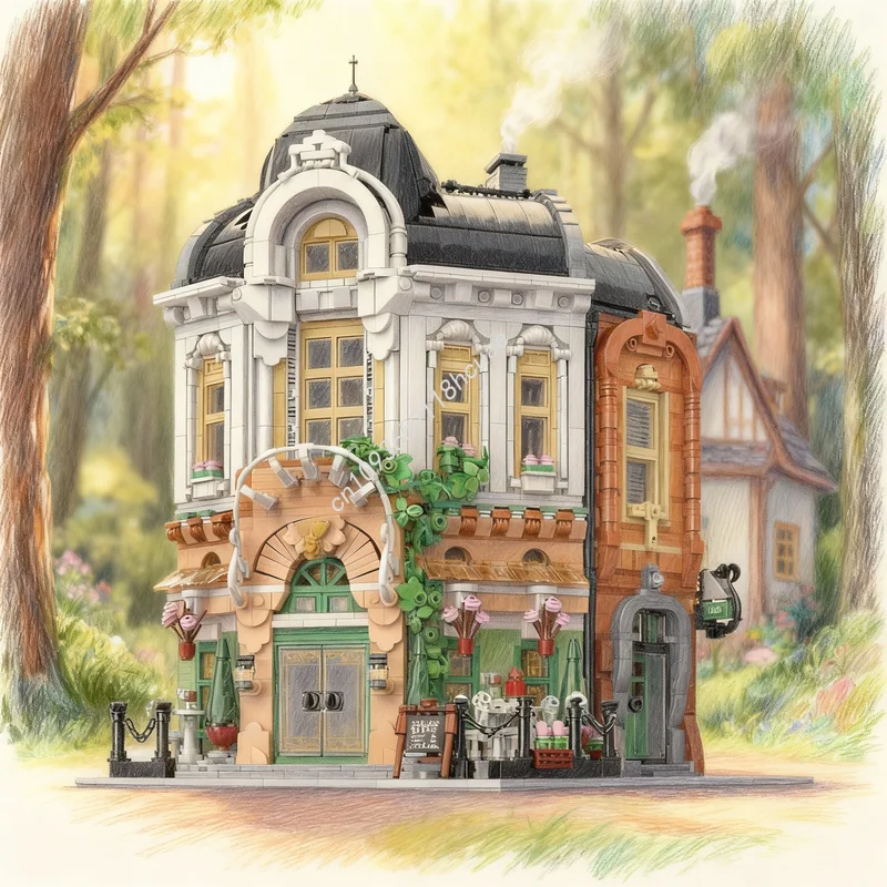 

4412 деталей MOC Модульный конструктор «Кафе Флье»: Архитектурная модель, развивающая творческие способности, обучающая игрушка, рождественский подарок, строительные блоки