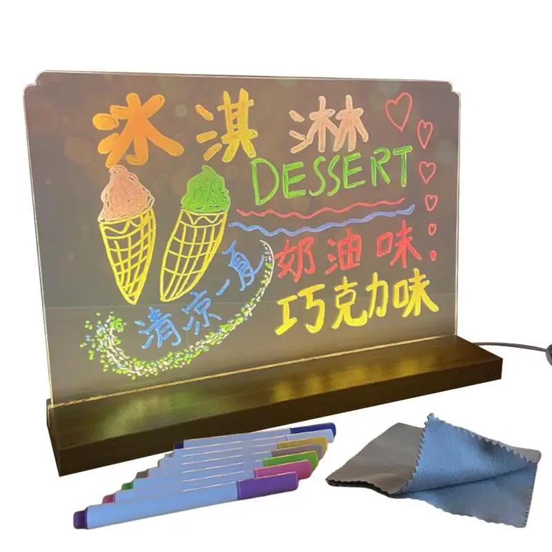 Acrylic Dry Erase Board With Light Light Up Message LED Acrylic Note Board Clear Acrylic Writing Light Board For Shop School