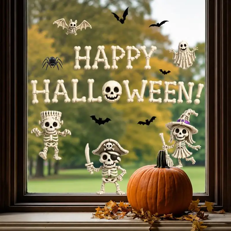 Halloween Window Clings Cute Ghost Bat Spider Patterns Dual Side Same Color For Home Shop Halloween Party Decor