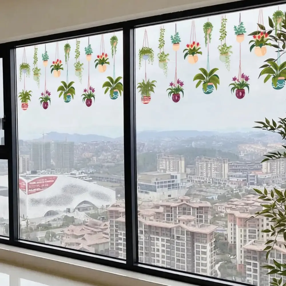 Static Cling Potted Plant Window Film Decorative Sticker Removable Glass Decal For Modern Home Bedroom Office Decoration