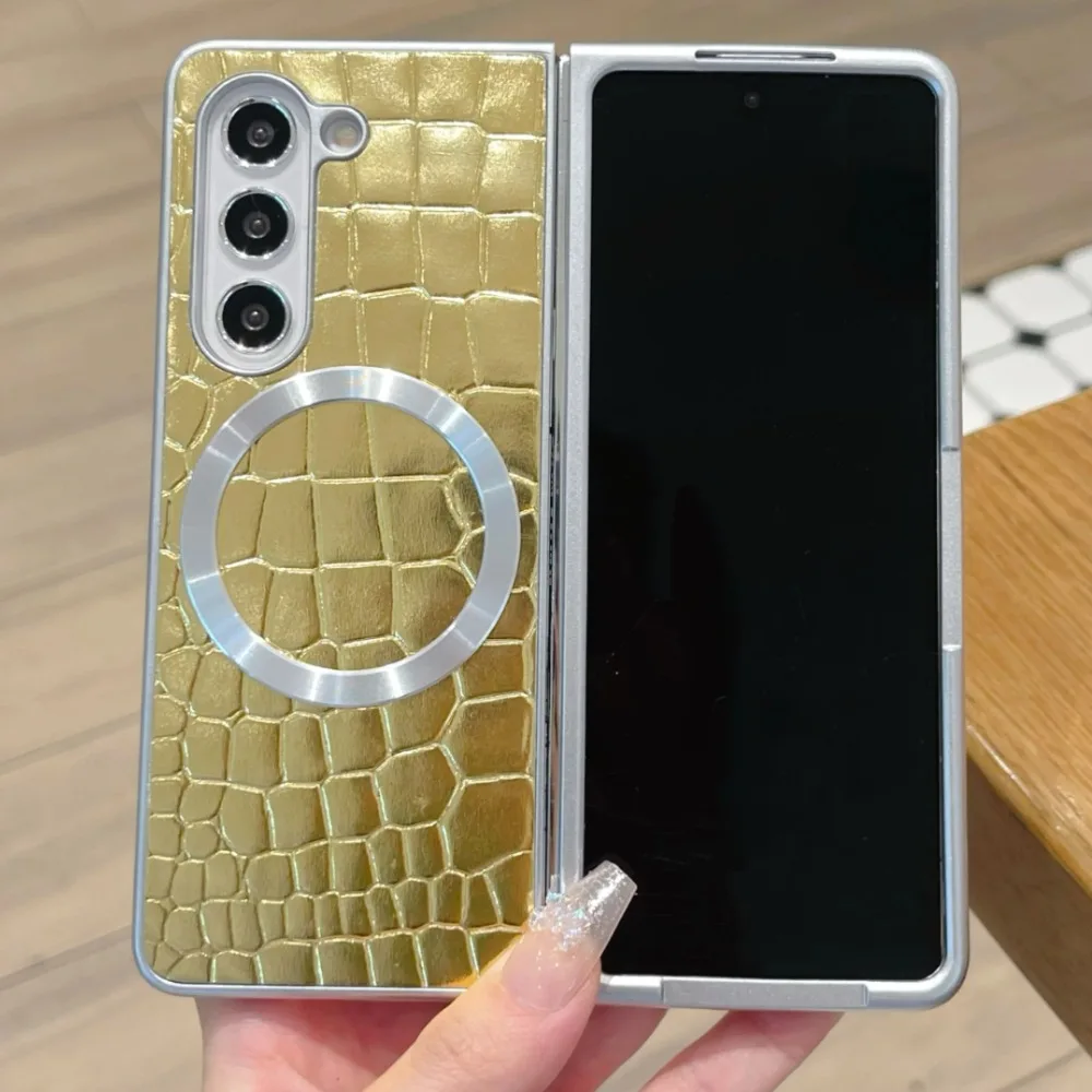 

Luxury Business Sle Plating Snake Skin Pattern Leather Phone Case for Samsung Galaxy Z Fold 7 6 5 4 3 Magnetic Back Cover Funda