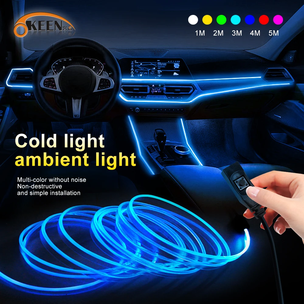 Car Interior Ambient Light LED Cold Atmosphere Light Colorful Tube Strip Flexible Neon Lamp Glow String Light For Car Motorcycle