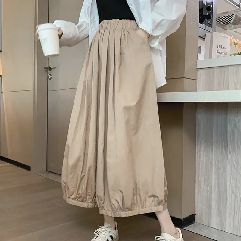 2023 Spring Summer Eight Lantern Pants Female Fashion Wide-Leg Pants Women\'s High Waist Loose Pants Elastic Waist Pantskirt