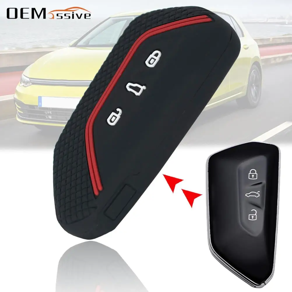 Remote Silicone Key Ring Keychain Cover Case Shell 3 Button Black For VW Polo e-Golf Tiguan Seat Leon Skoda Octavia Kodiaq Karoq