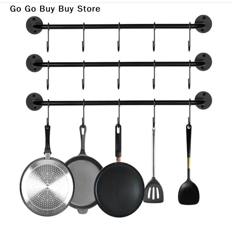 【S】Wall Mounted Metal Coffee Cup Holder 6 Hooks Rustic Black For Kitchen Restaurant Coffee Bar