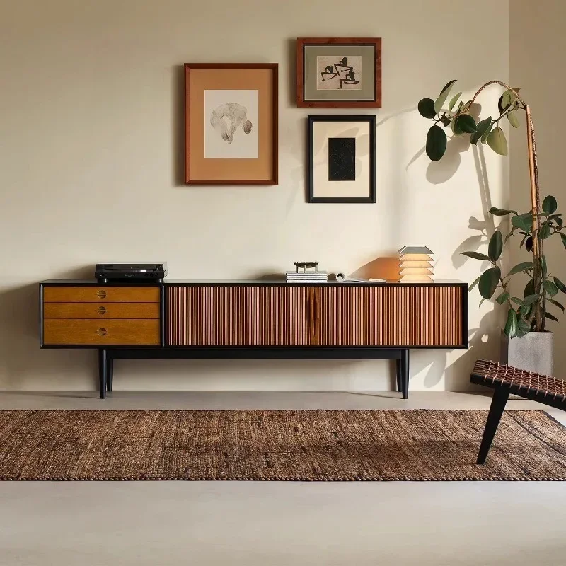 Solid wood TV cabinet black retro style Chinese style locker small apartment Nordic simple cabinet