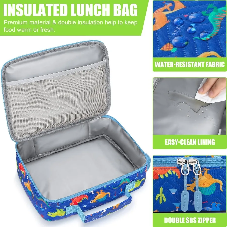 Bento Lunch Box with 4 Compartments Insulated Lunch Bag Stainless Steel Insulated Water Bottle Ice Pack Utensils Set for School