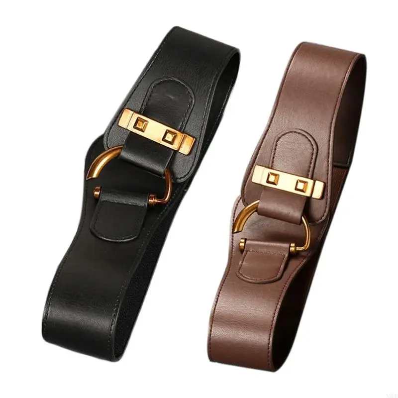 N5KE Classical Retro Punk Women Belts D Buckle Simple Wide All-Match Waistband