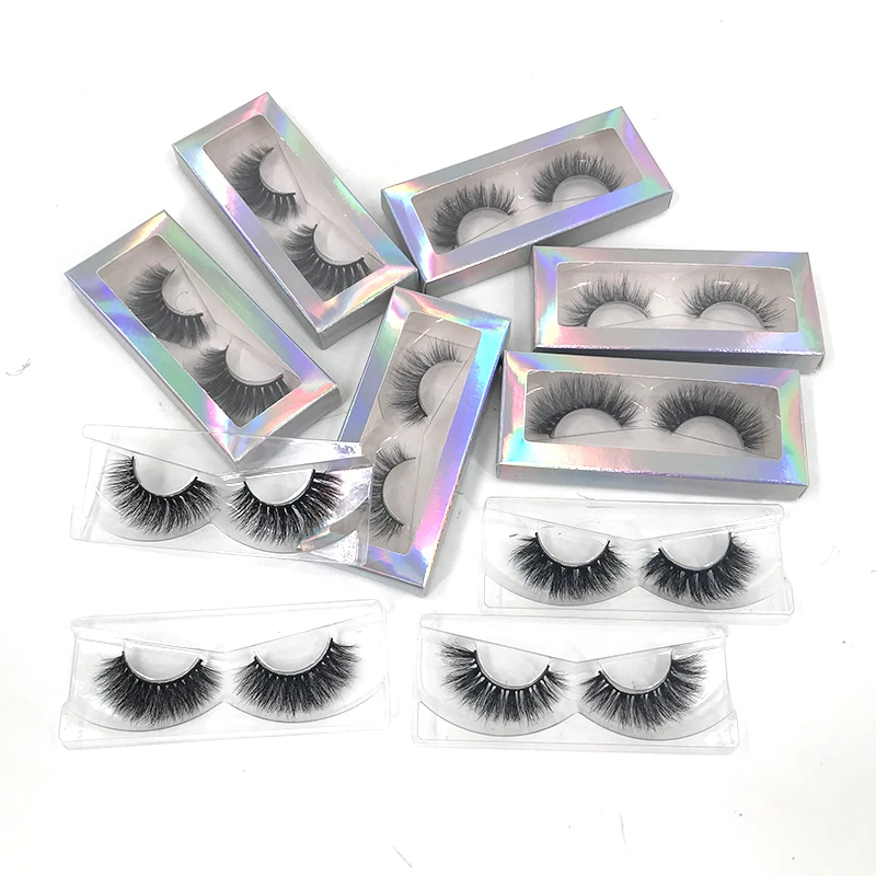 2024 Newest Natural 3D Mink Eyelashes Handmade Black Band Mink Hair Lashes Holographic Paper Packaging Box