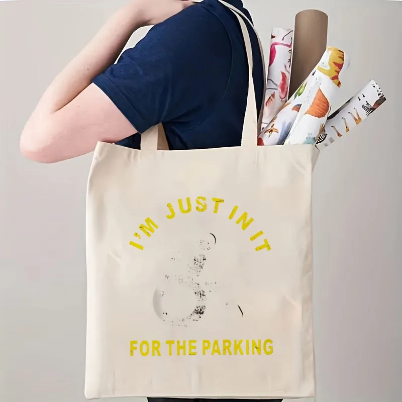 1 Printed Canvas Bag, Individual Humorous Fun Parking Sign Unisex Breathable Truck Driver Portable White Crossbody Bag with Clos