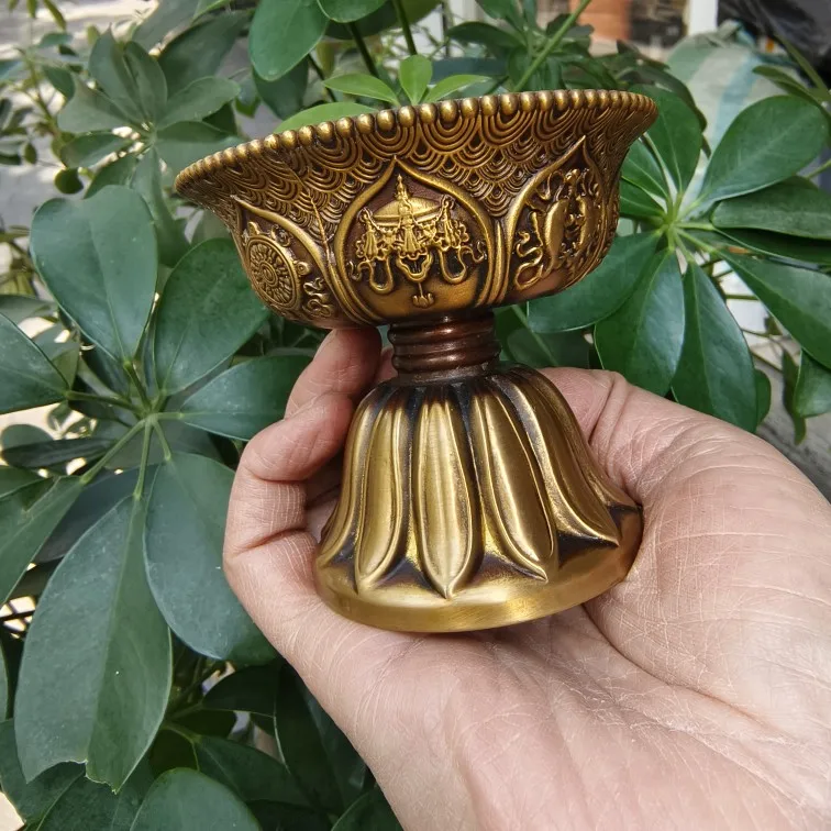 Brass auspicious eight-treasure bowl household Buddhist temple bronze candle lamp decoration Buddha worship water supply cup