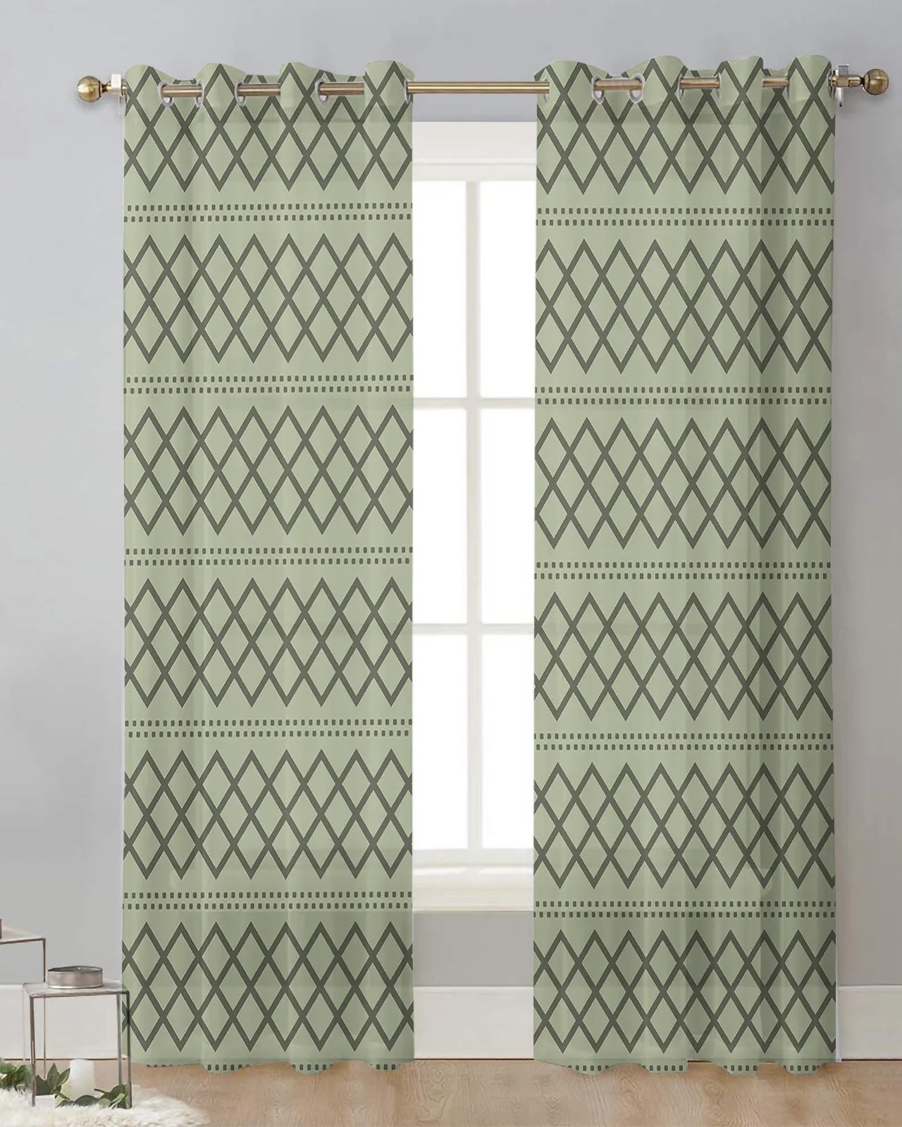 Sage Green Geometric Texture Sheer Window Curtains Bedroom Living Room Tulle Curtains Voile Drapes for Kitchen