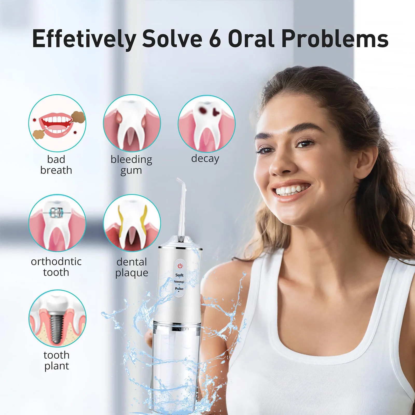 بطارية قوية اختيار كهربائي Ipx7 4 طرق قابلة للشحن تنظيف الأسنان مع 4 نصائح الري عن طريق الفم المياه قطن الأسنان