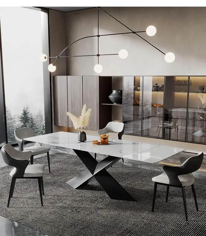 

Extension Rectangular Retractable Dining Table Modern Household Designer Slate Restaurant Table Space-Saving Furniture