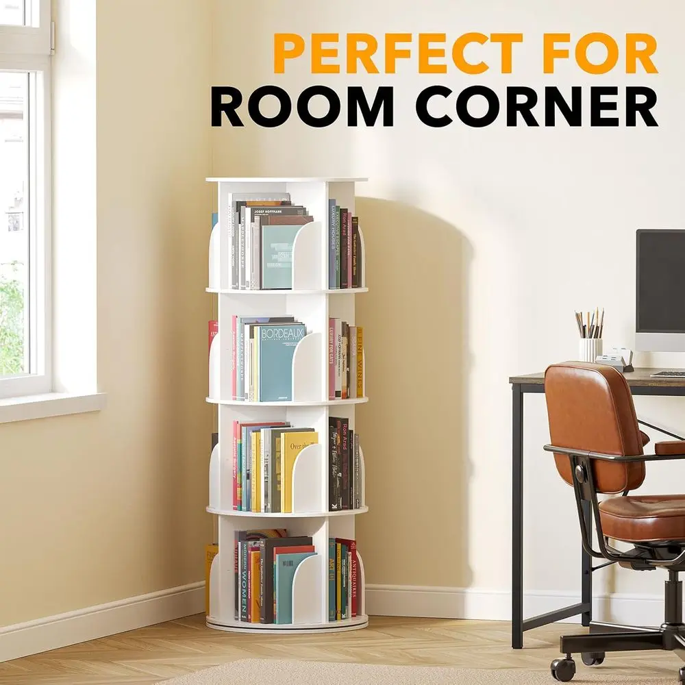 Torre girevole per libreria, bianco, carosello portaoggetti girevole a 360 gradi, organizer angolare a spirale verticale