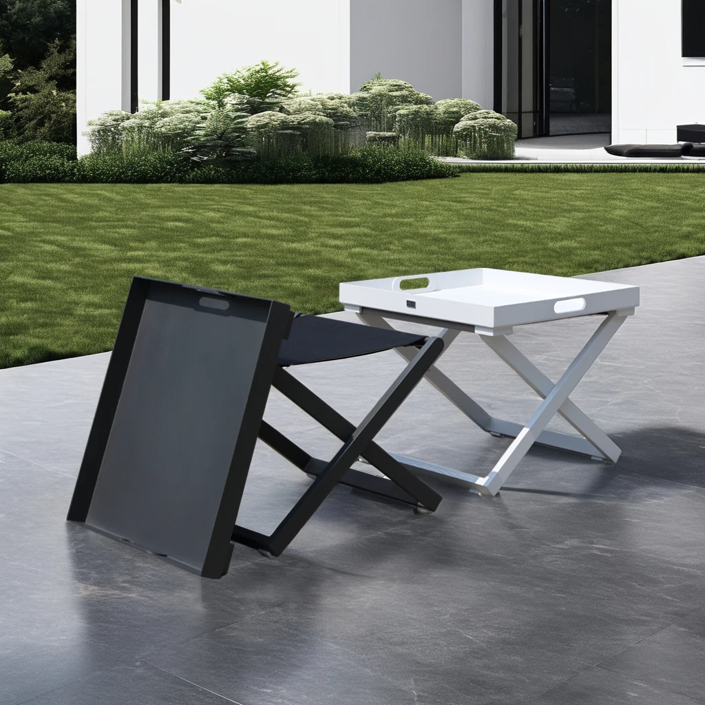 do- Monti Aluminum Folding Table Textylene Multifunction Coffee Table Ottoman Tray for Balcony Terrace Use