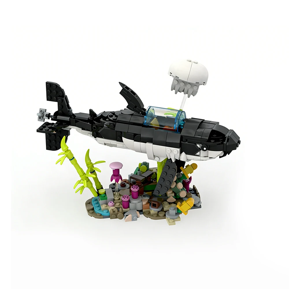 519 pièces MOC – Blocs de construction créatifs Ornement Requin Sous-marin – Modèle de sous-marin des profondeurs marines à assembler – Jouet pour enfants – Coffret cadeau pour garçons