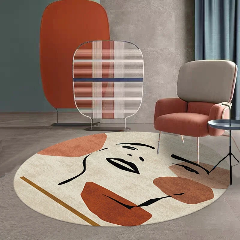 Nordic Style Round Rug – Abstract Soft Accent for Bedroom & Living Room Decor
