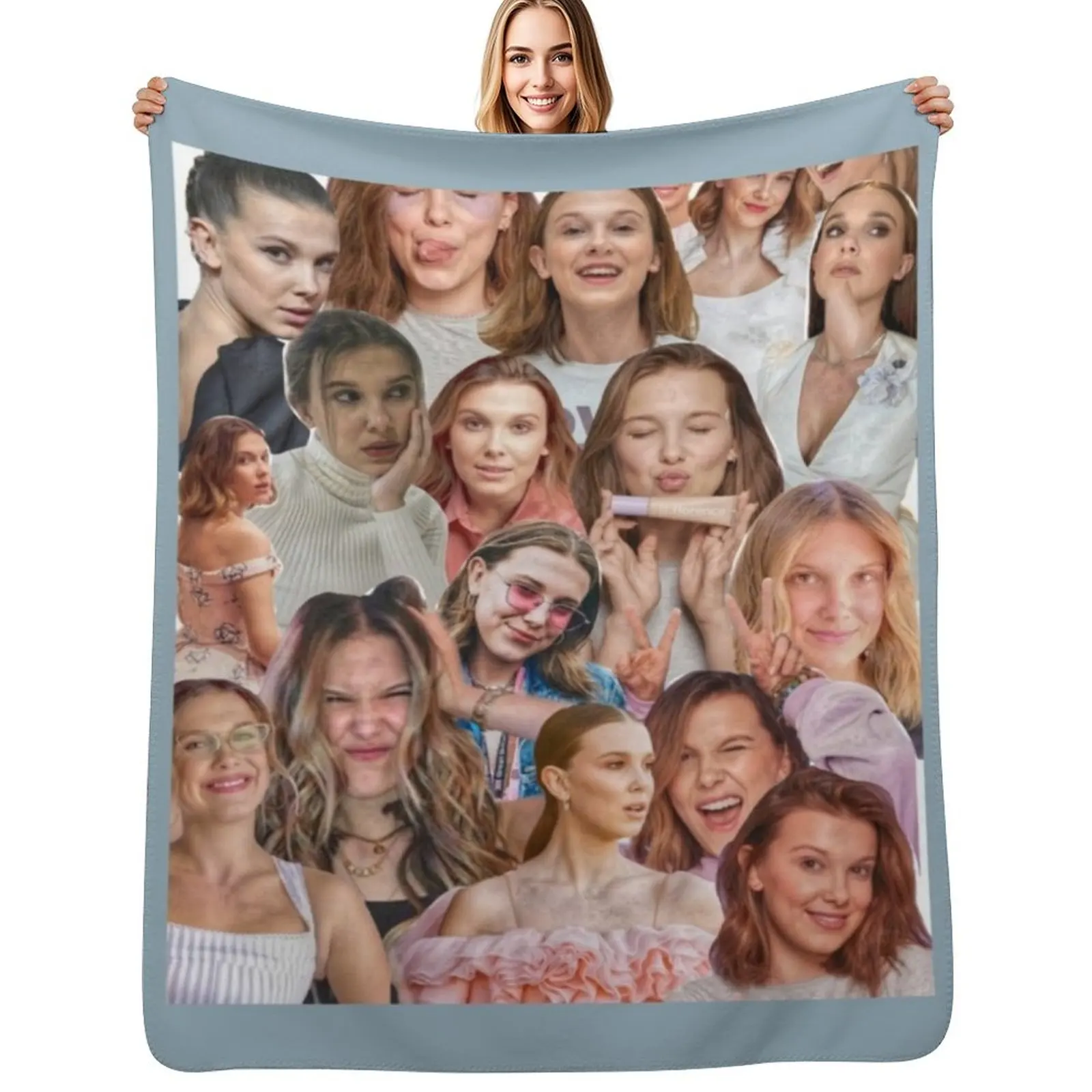 

Millie Bobby Brown Edit Collage by Stasii Graphic Throw Blanket Soft Warm Blanket Gift for Men Women Adults
