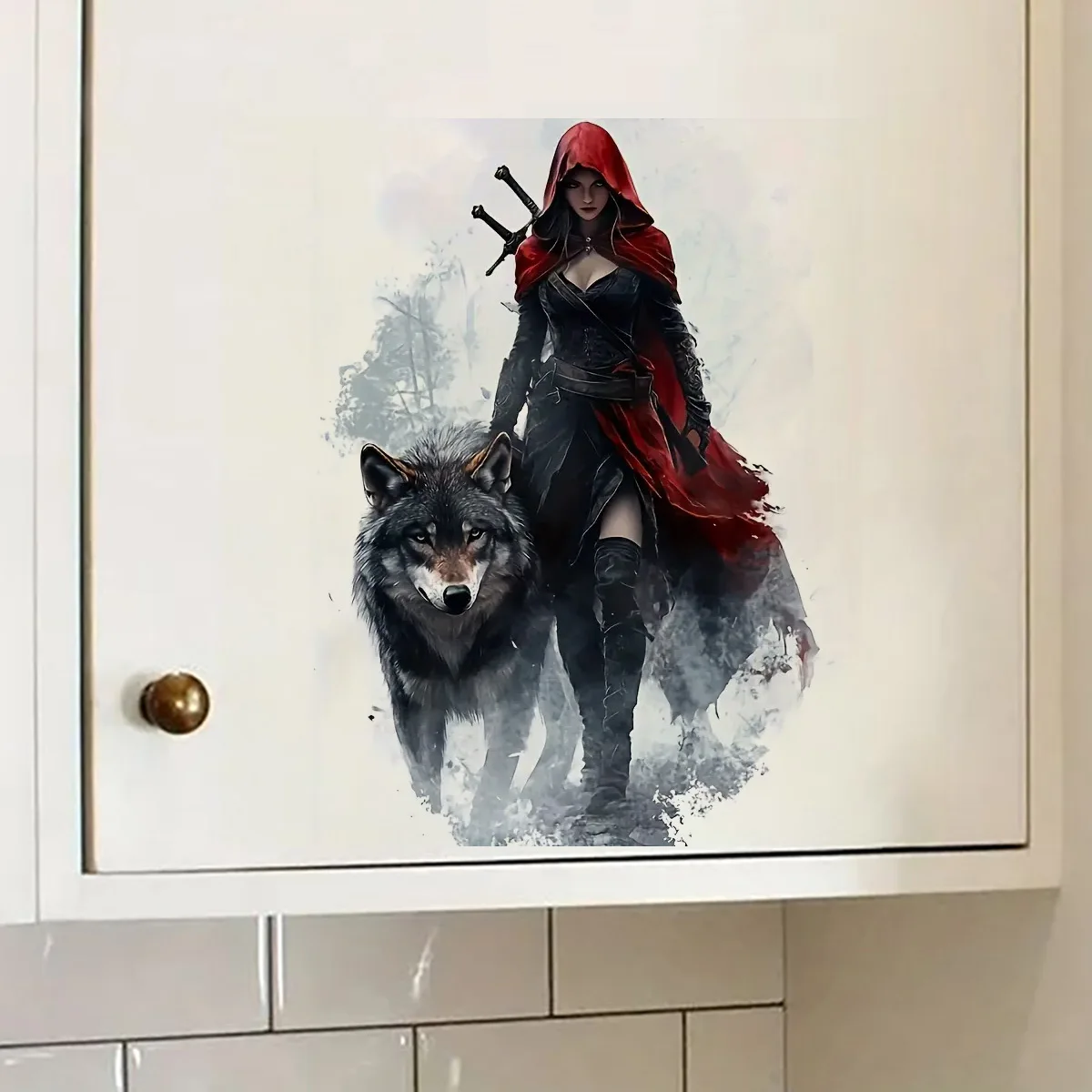 Mysterious Assassin and Wolf Decal Bedroom Entryway Living Room Home Decoration Wall Stickers, Waterproof Vinyl Toilet Car Decal