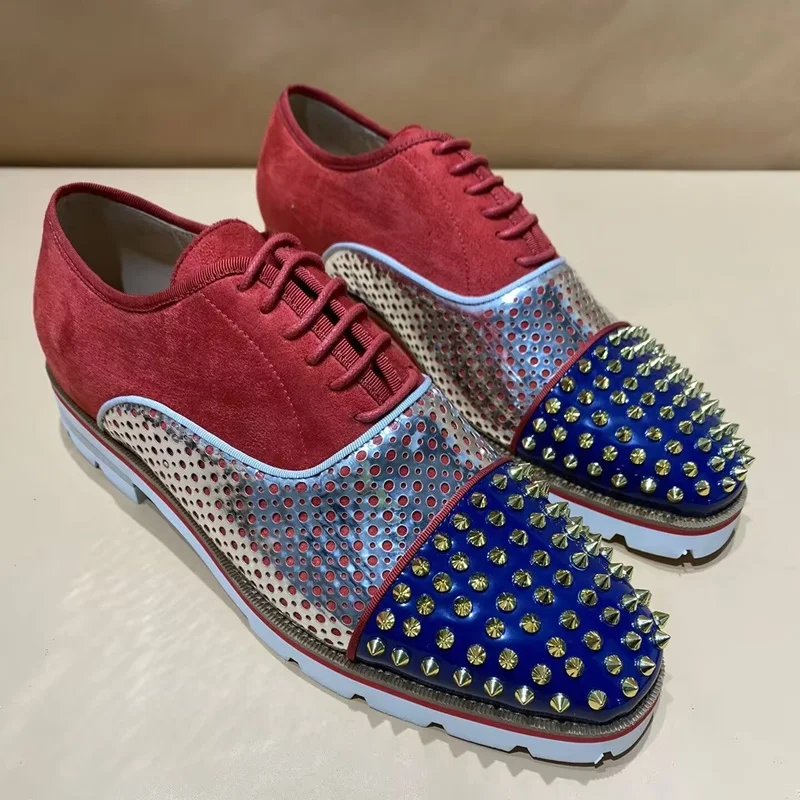 

Mixed Colors Italian Men's Formal Shoes With Rivets Luxury Lace-up Man Oxford Shoes Genuine Leather Dress Social Shoes Men