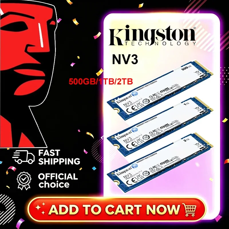 Unidad de Estado Sólido Kingston NV3 SSD de 1 TB, 2 TB, 500 GB, NVMe PCIe Gen 4.0x4, M.2 2280, Unidad de Estado Sólido Interna NVMe M2 para Disco Duro de Computadora de Escritorio y Portátil