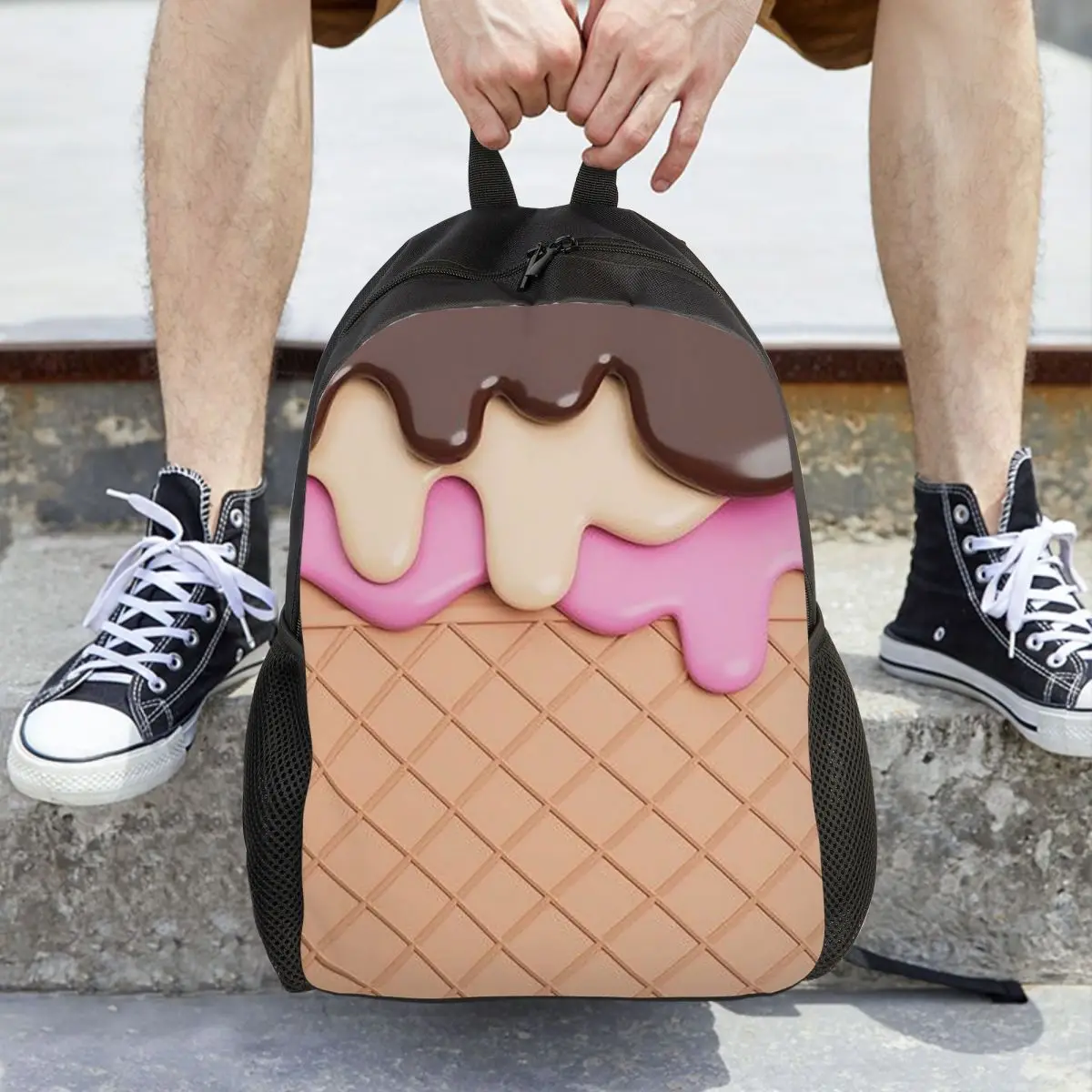 Strawberry Ice Cream Backpack Daypack Large Capacity Boys Girls BookBag School Bag Shoulder Bags for Men Women