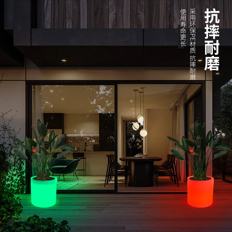 LED big barrel flowerpot outdoor garden decorative lamp flowerpot container household  nightlight luminous