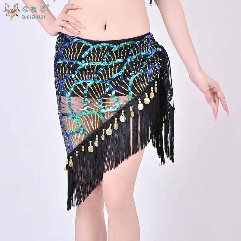

Belly Dance Costume Women's Senior Sequined Tassel Triangular Hip Scarf Adult and Children's Oriental Dance Practice Waist Scarf