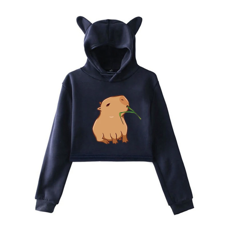 Funny Capybara Print Hoodies for Teen Girls Kawaii Cartoon Top Sweatshirts Cat Ear Hoodie FemaleFashion Harajuku Graphic Hooded