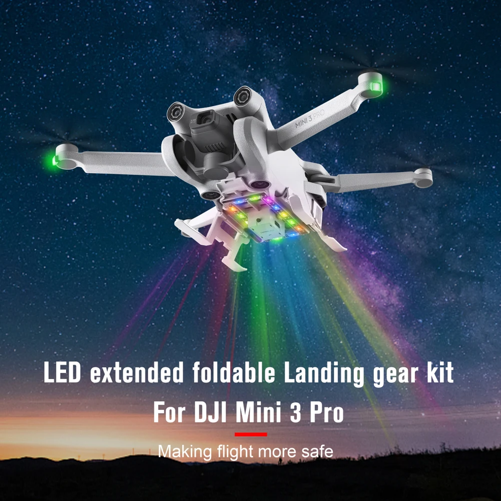 Equipo de aterrizaje para Dron Compatible con DJI Mini 3 PRO, Kit de tren de aterrizaje LED plegable extendido con 3 modos de iluminación