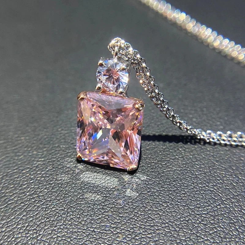 Huitan Two-tone Pendant Necklace with Pink Cubic Zirconia Sweet Women\'s Neck Accessories Wedding Party Luxury Fashion Jewelry