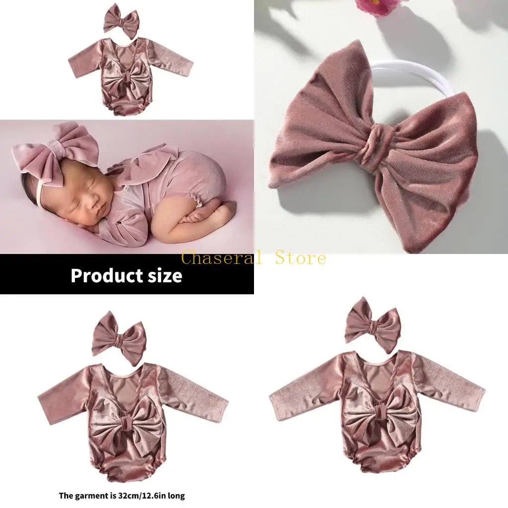 

E7CE треугольное боди для маленьких девочек, комбинезон с большим бантом сзади и повязка на голову в тон, реквизит для