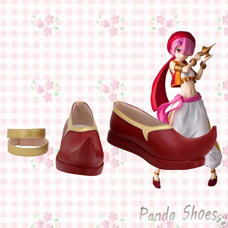Rem Ram Re ontariCosplay Chaussures, Anime Cos Bottes Rouges, Comic Rem Aladdin Cosplay Costume Prop Chaussures pour Con Halloween Party