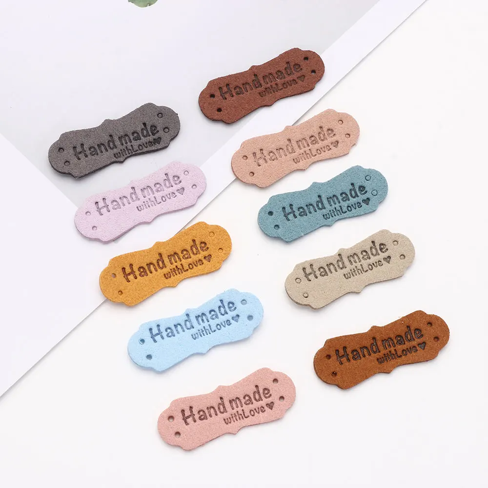 

20PCS Handmade Sewing Accessories PU Leather Clothes Tags Label Hand Made With Love Garment Labels