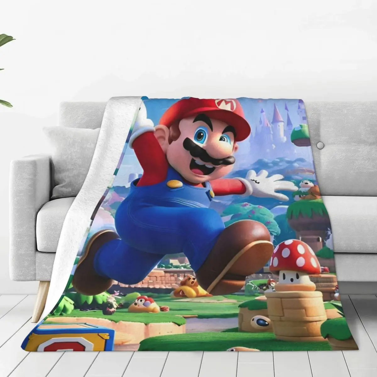 Warm Soft Blankets Airplane Travel Cartoon M-marioes Throw Blanket Flannel Bedspread For Outdoor Aesthetic Sofa Bed Cover