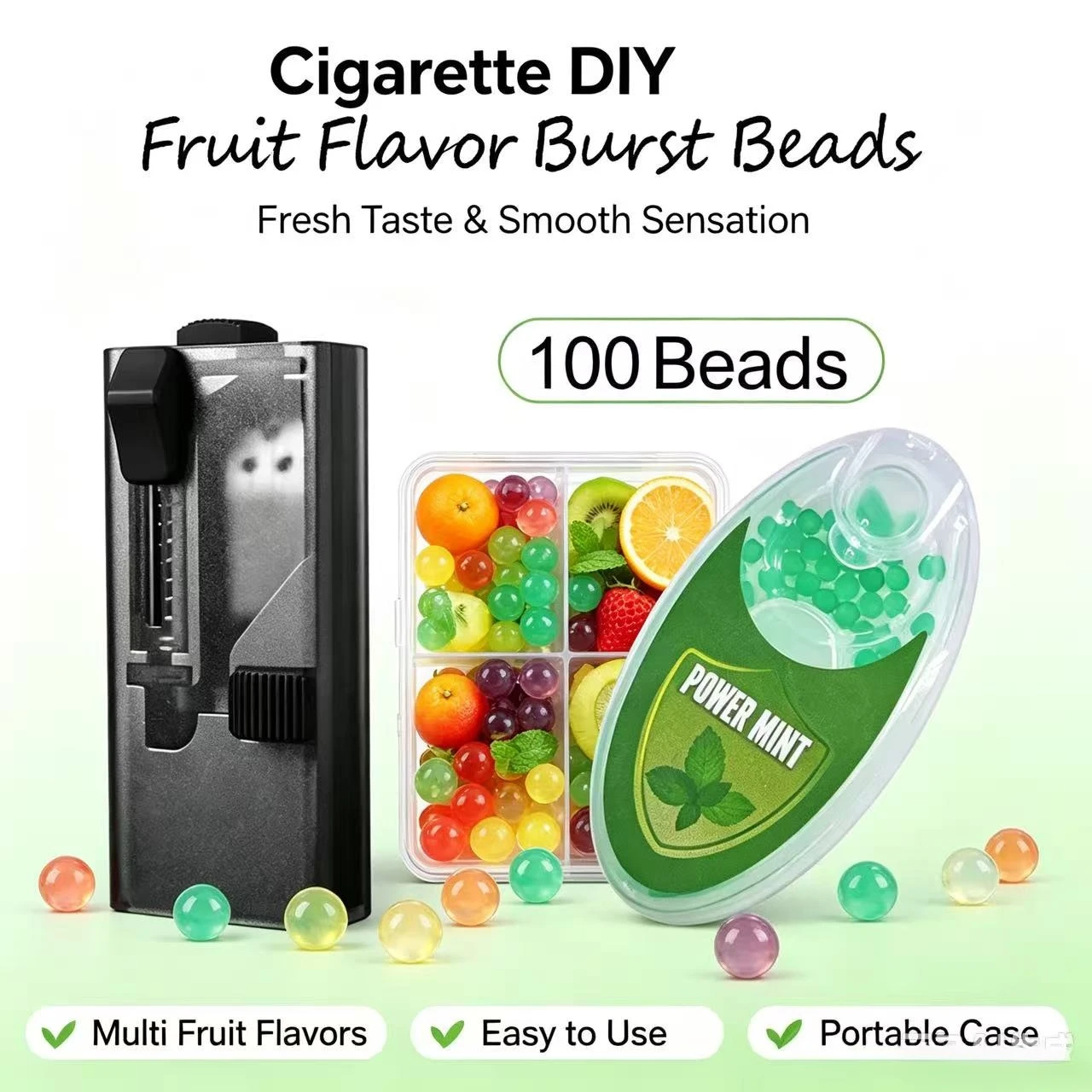 Mini DIY Cigarette Explosion Beads Mixed Fruit Cigarette balls Simple Pusher Tool Gift for Men Portable Black Ice mint Push Box
