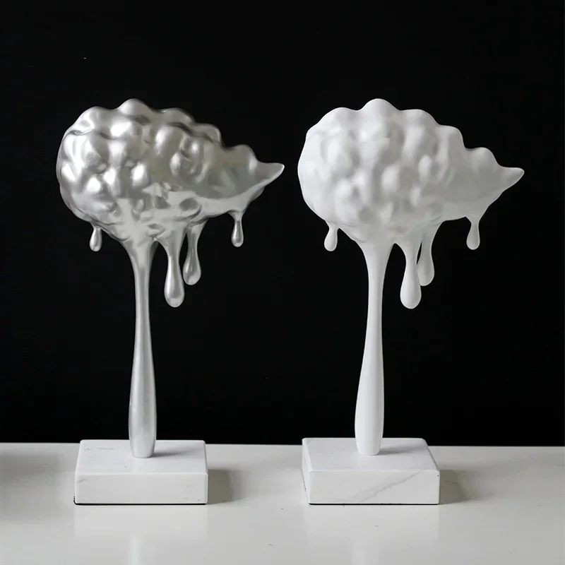 Resin Handicraft Creative Raindrop Abstract Sculpture Silver Cloud Rain Statue Decorative Figurines Home Decoration Accessories