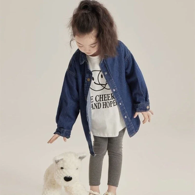 Kids Girls Denim Bouse Shirts 2024 New Fahsion Teenage Girls Casual Loose Shirts Autumn Jean Cotton Cardigan Korean Style Tops