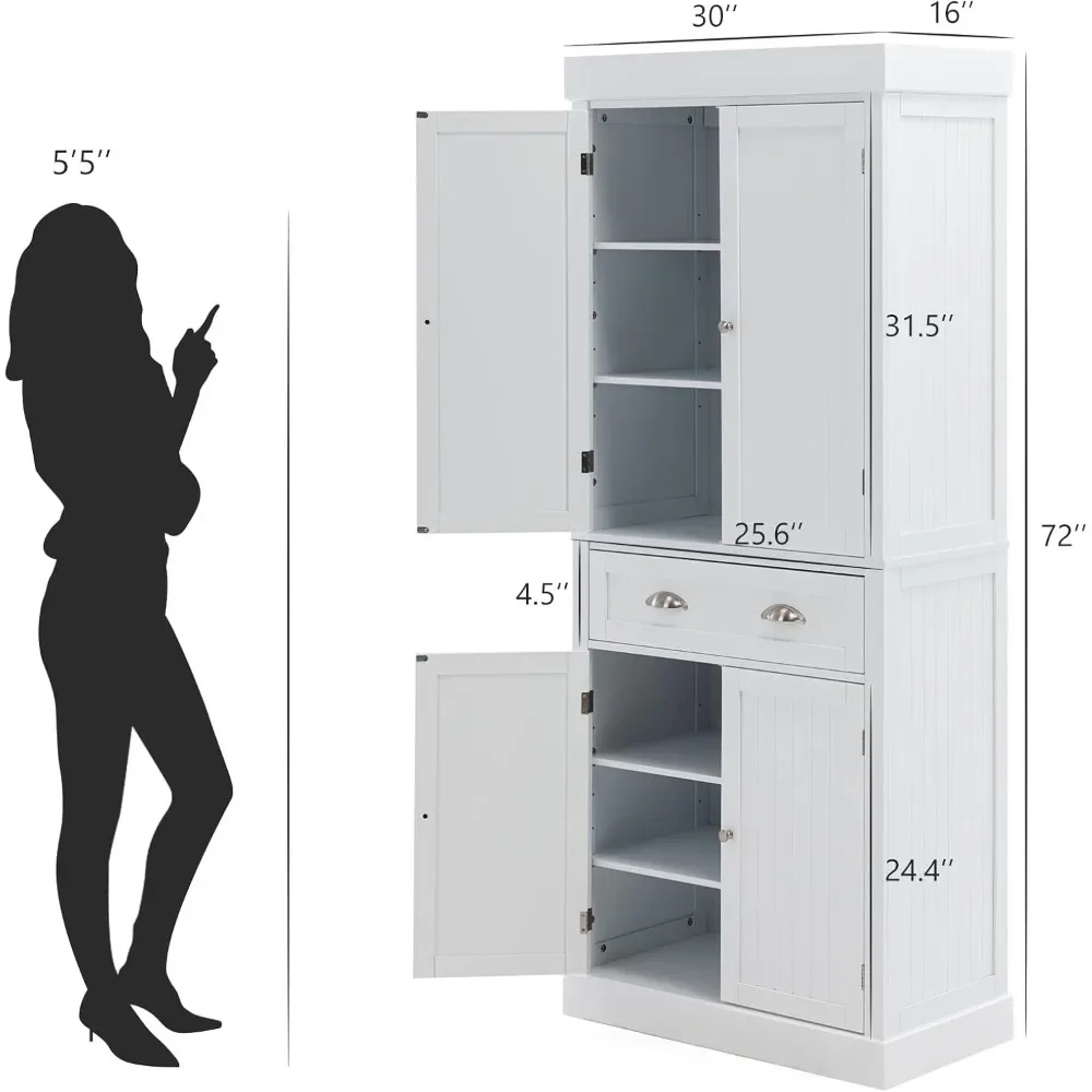 72 "ตู้เก็บของในครัวอิสระพร้อมประตูและชั้นวางแบบปรับได้,ตู้เก็บของพร้อมลิ้นชักขนาดใหญ่สําหรับห้องครัว