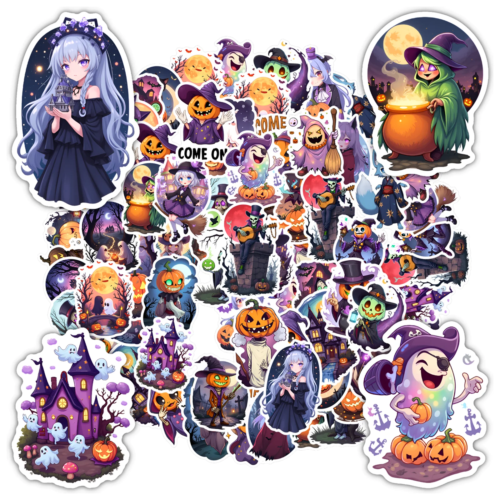 

35-50 шт. фантастических наклеек с тыквами, прикольные граффити-наклейки с ведьмами, забавные стикеры для гитары, скейтборда, ноутбука, багажа, декора своими руками
