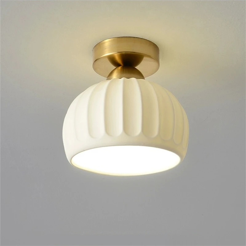 Nordic White Ceiling Chandelier Lamp Ceramic Glass Acrylic Lampshade Living Room Ceiling Light Simple LED Modern Aisle Lights