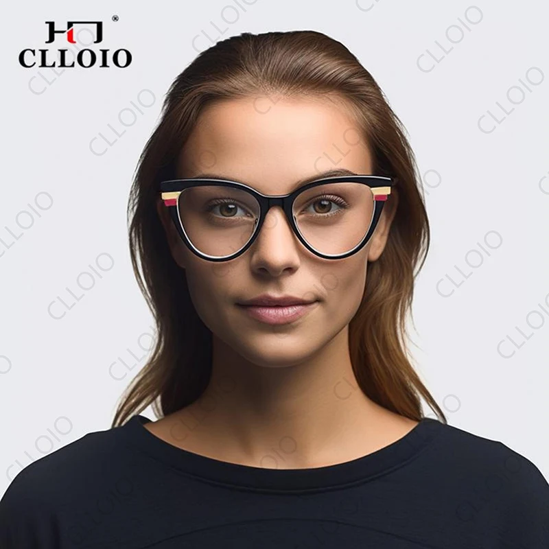 CLLOIO New Fashion Women Cat Eye Reading Glasses Anti Blue Light Female Myopia Prescription Glasses Hyperopia Optical Eyeglasses