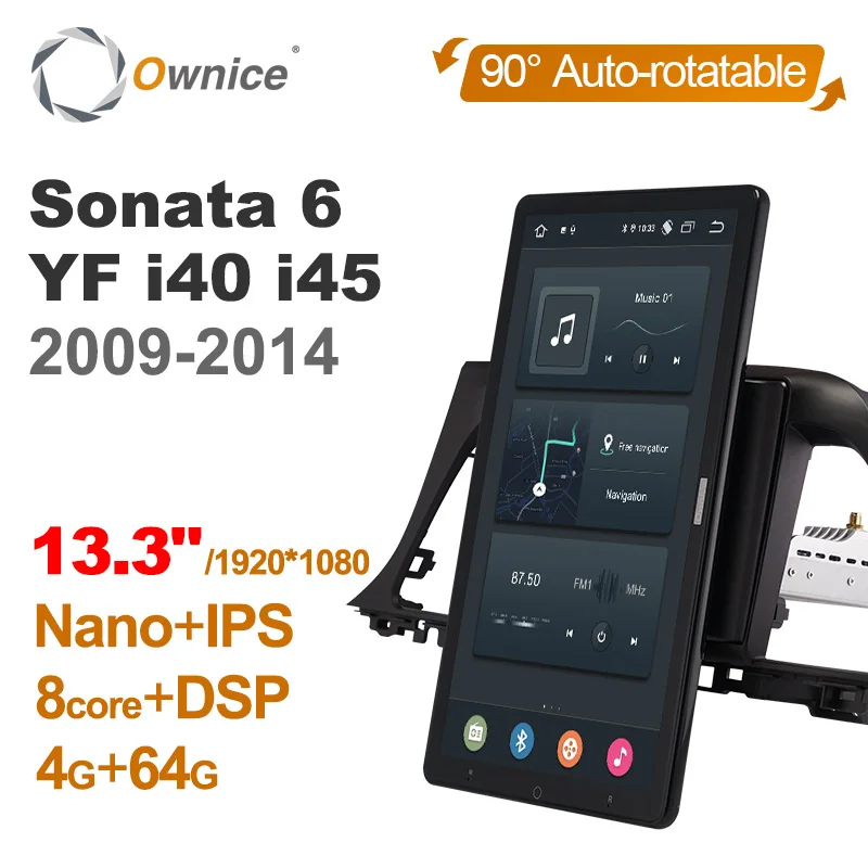 

1920*1080 Ownice Android 12.0 for Hyundai Sonata 2014-2017 Car Radio Video Audio 13.3" IPS Rotatable 360 8G 256G Tesla Style