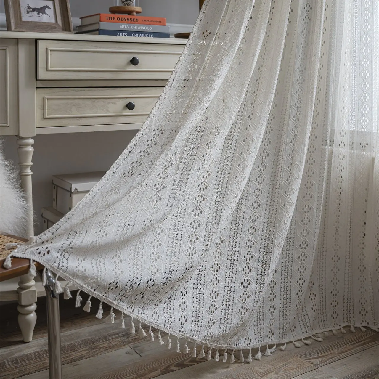 

Translucent Crochet Curtain - American Country Hollow Design, Perfect for Living Room, Bedroom, Bay Windows and Balconies