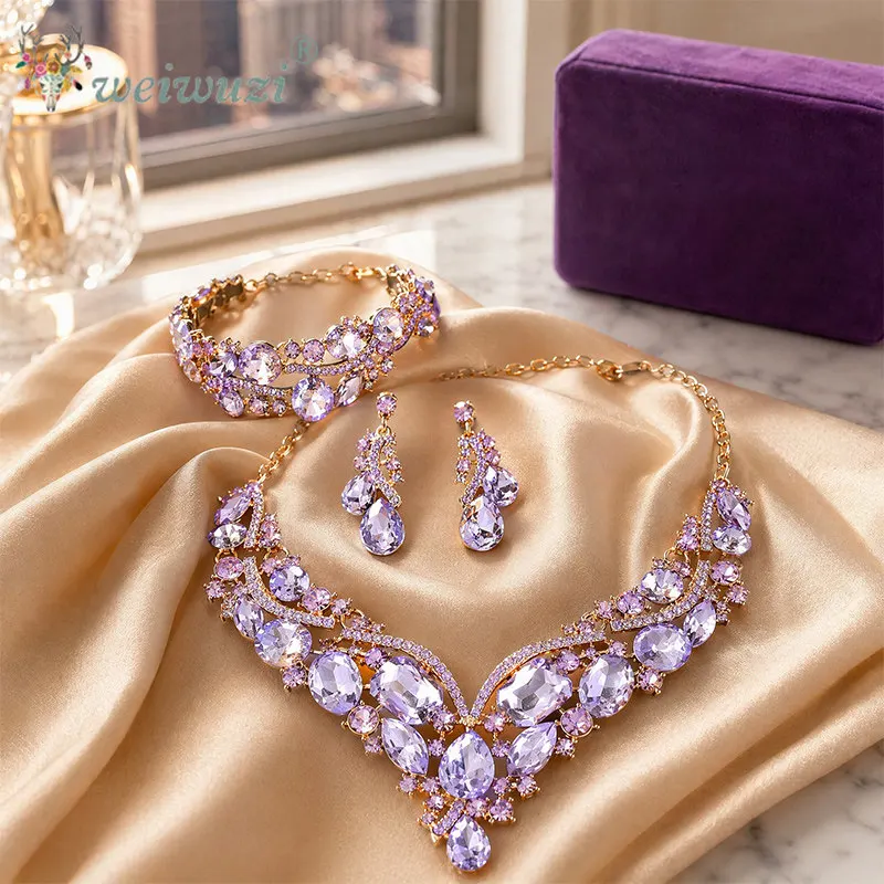 Modern Dance Performance Accessories Women's Handmade Rhinestone Necklace Earrings Set Girls Ballroom Dancing Latin Competition
