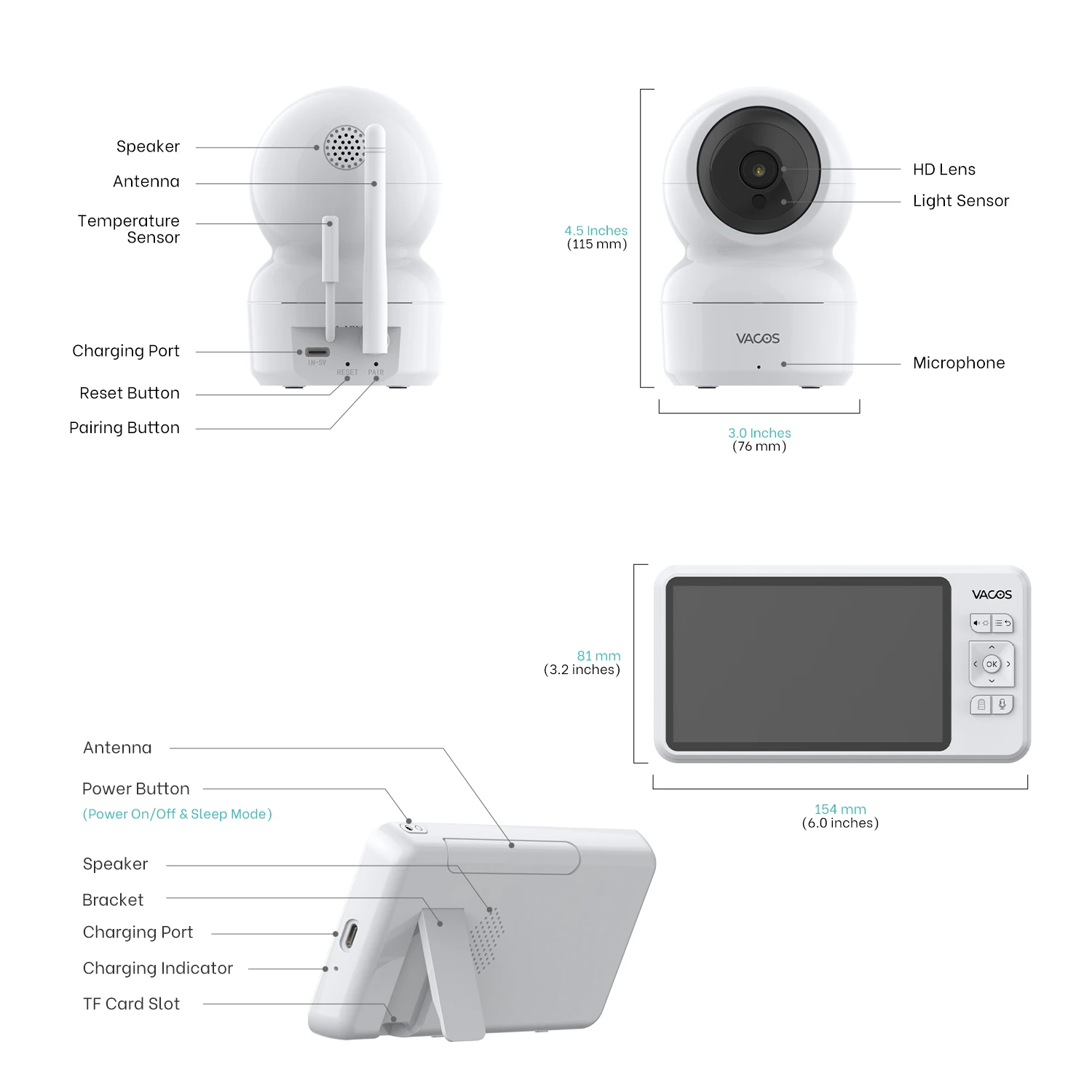 Monitor de bebé inteligente WiFi 720p con Audio bidireccional, cámara inalámbrica CCTV, visión remota, detección de temperatura, detección de movimiento