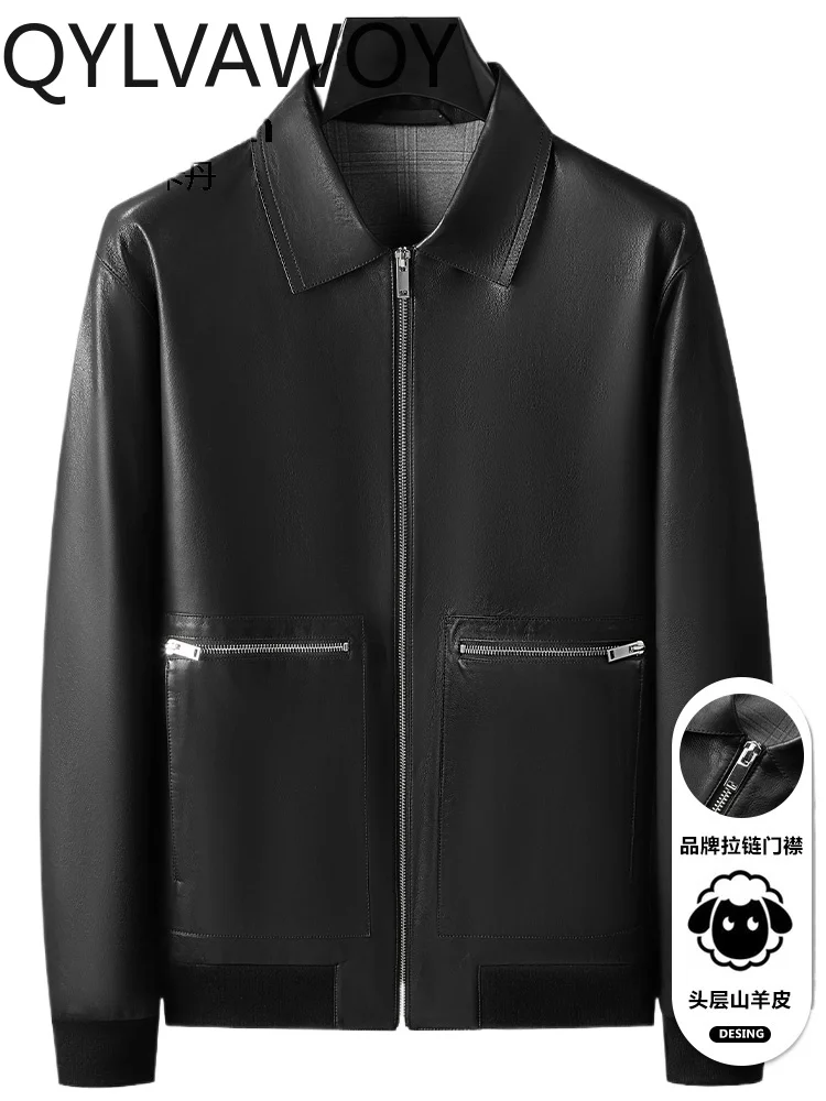 

QYLVAWOY 2025 кожаная куртка мужская из козьей натуральной кожи с лацканами деловая повседневная кожаная куртка осень-зима новая верхняя одежда LJ2701