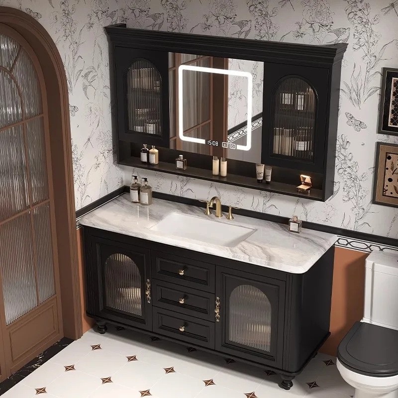 

Simple Smart Bathroom Cabinets with Lamp Modern Storage Toilet Bathroom Cabinets Wall-mounted Oak Furniture Tủ Phòng Tắm MH