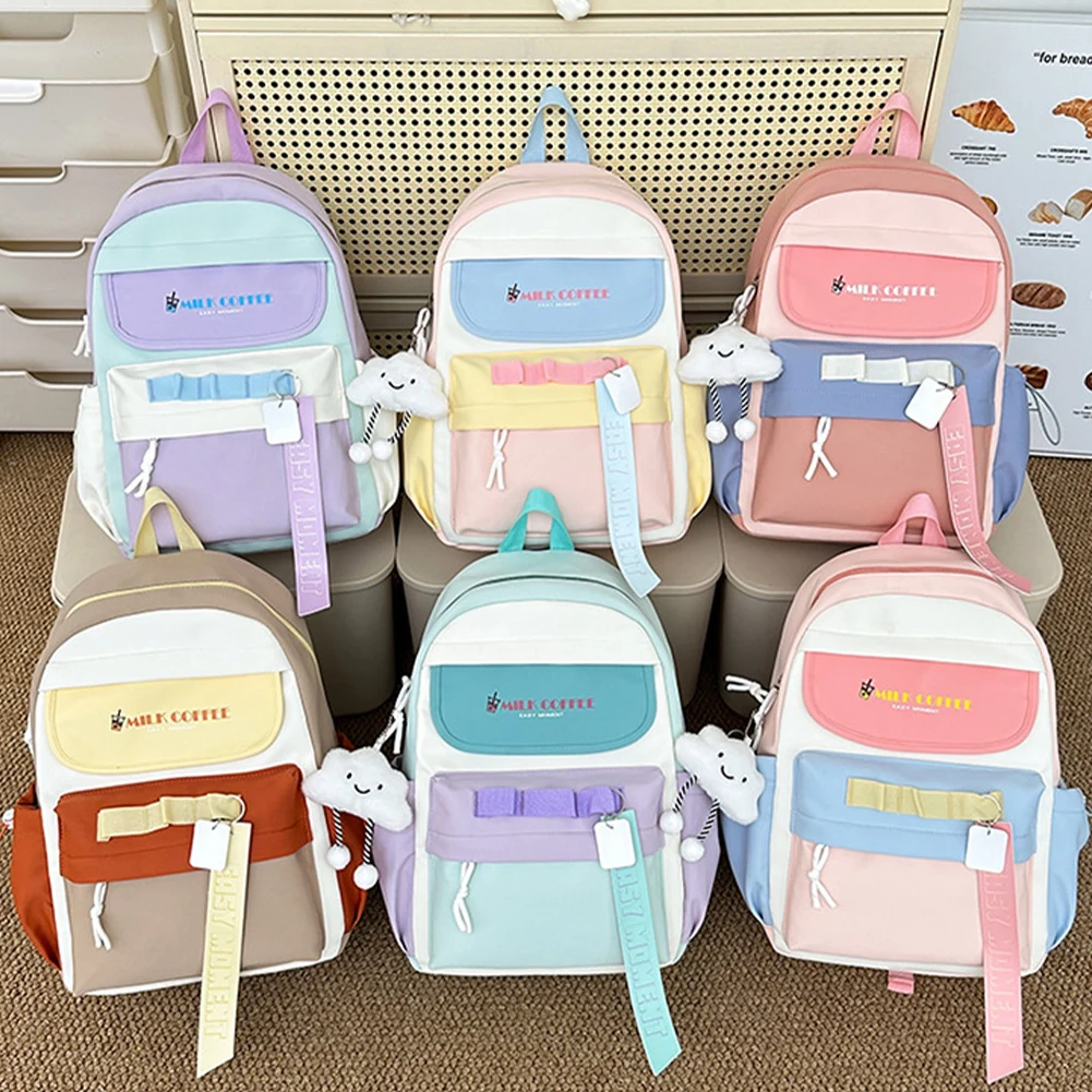 ファッションナイロンバックパック学生用和風バックパックパッチワークスクールバッグ大容量の多機能スクールバッグ